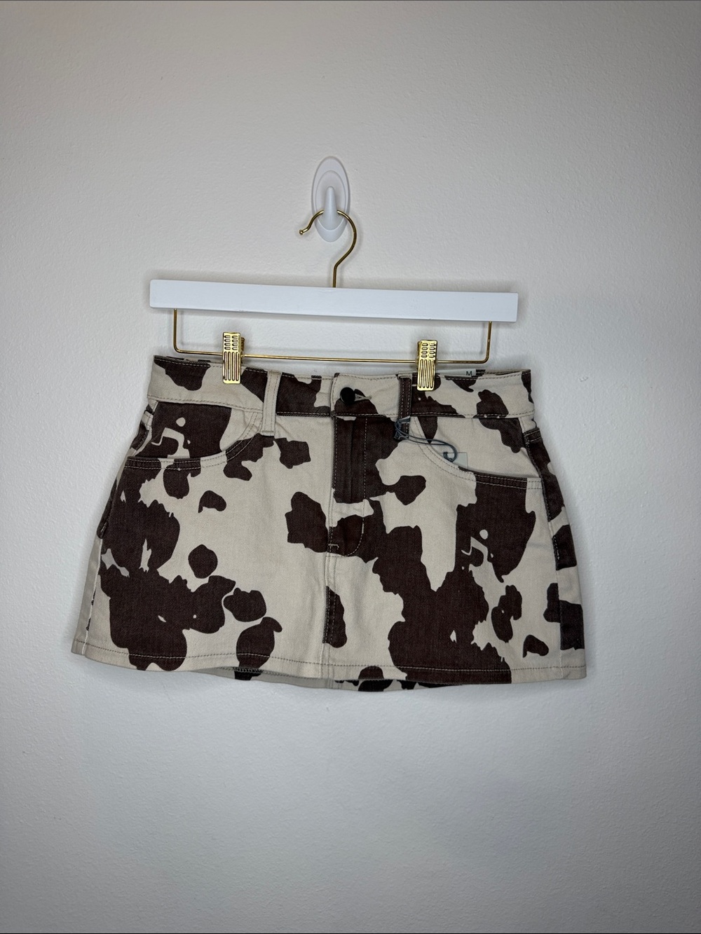 Just USA Cow Print Mini Skirt in Cream and Brown